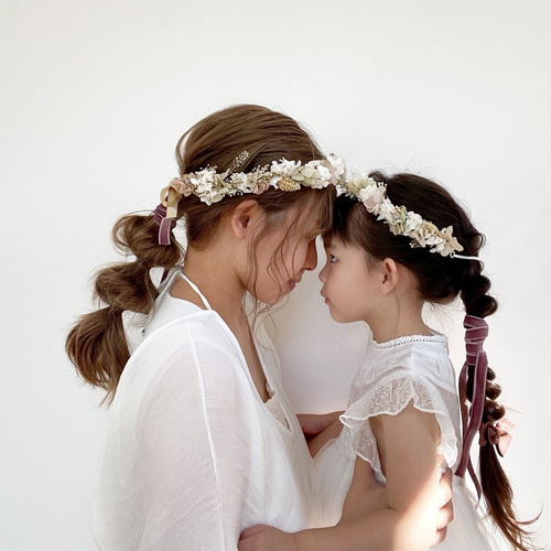 親子2点セット】ふんわりボリュームくすみカラー花かんむり  
