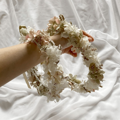 親子2点セット】ふんわりボリュームくすみカラー花かんむり  