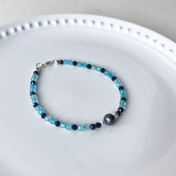 金蘭之友-托帕石、藍尖晶、黑珍珠手鍊 第2張的照片