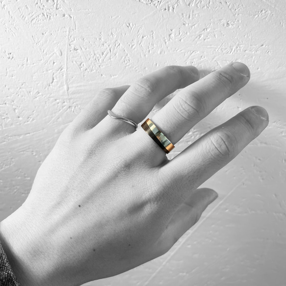 diagonally　ring メイプル yellow silver 木 指輪 リング 3枚目の画像