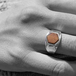 hexagon ring L　ローズウッド　silver925　指輪　リング 5枚目の画像