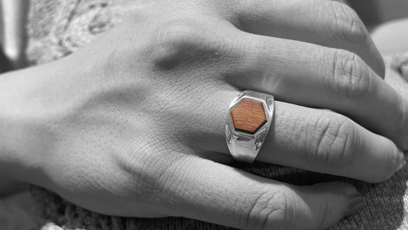 hexagon ring L　ローズウッド　silver925　指輪　リング 5枚目の画像