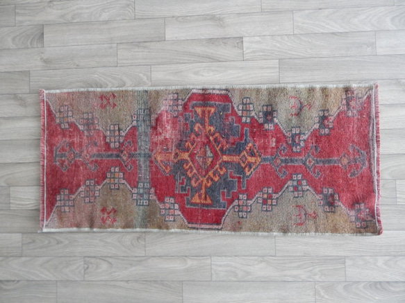 【送料無料】オールドキリム トルコ 手織り ヴィンテージラグ 38x85 cm 6枚目の画像
