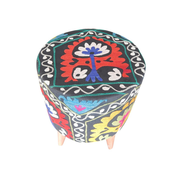 モダンな手織りウズベキスタンスザニオスマンフットスツール 3枚目の画像