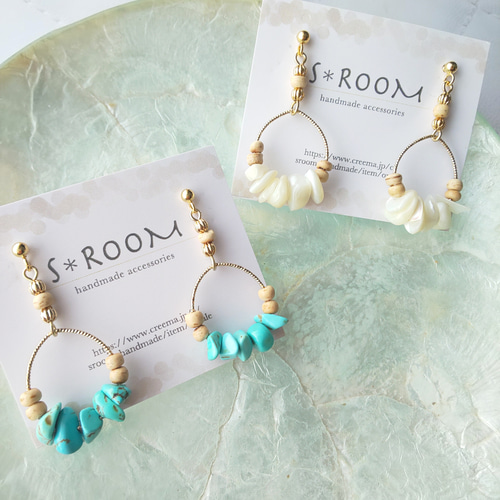 再販☆店頭人気！天然石たっぷり大人の春夏ピアス/イヤリング  