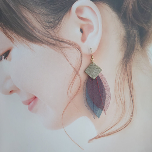 ☆再再…販☆スケルトンリーフの大人ピアス/イヤリング☆本物の葉っぱの 