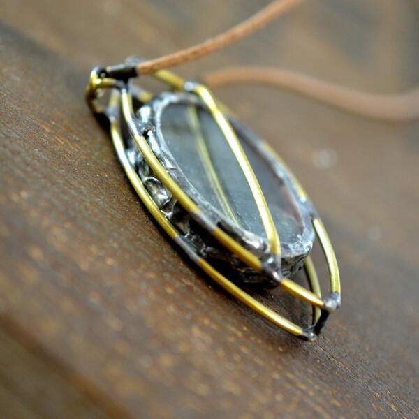 ラブラドライト　スチームパンク　ペンダント　/　002