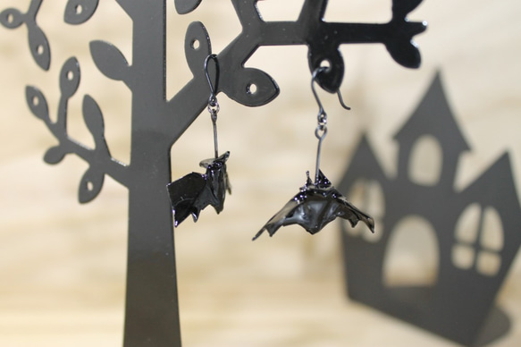 Origami Halloween bat earrings【1pair】 第1張的照片