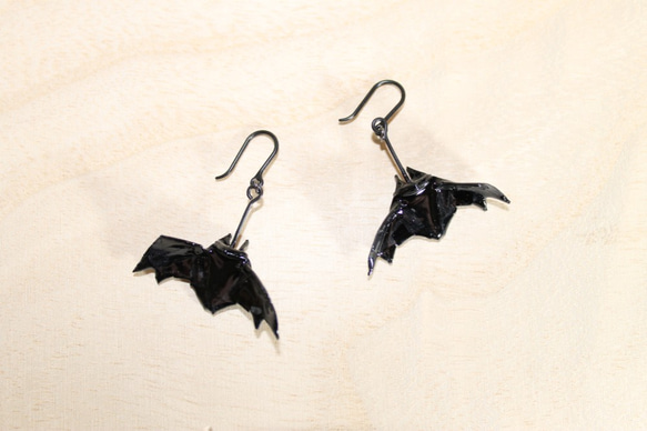 Origami Halloween bat earrings【1pair】 第2張的照片