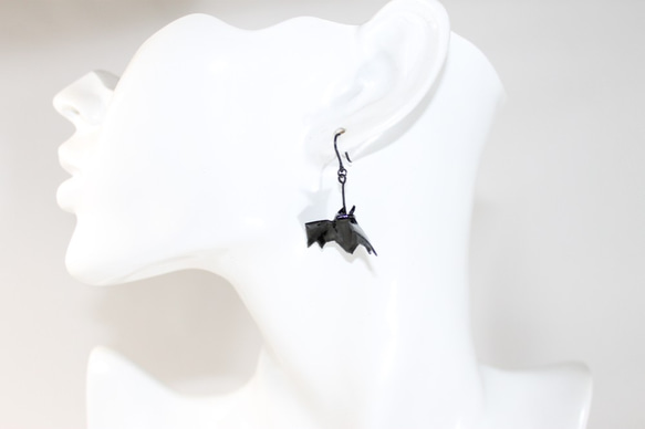 Origami Halloween bat earrings【1pair】 第3張的照片