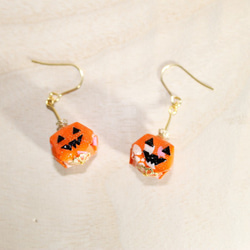 Origami Jack-o'-Lantern earrings【1pair】 第2張的照片