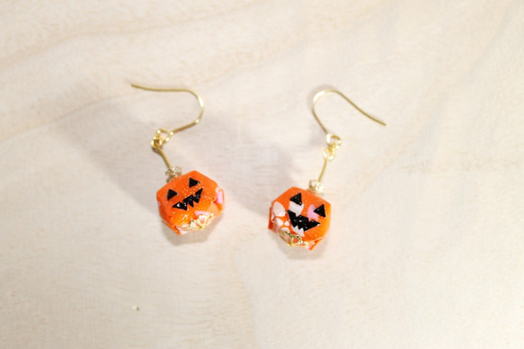 Origami Jack-o'-Lantern earrings【1pair】 第2張的照片