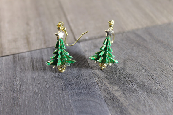 Origami CHRISTMAS TREE earrings【1pair】 第1張的照片