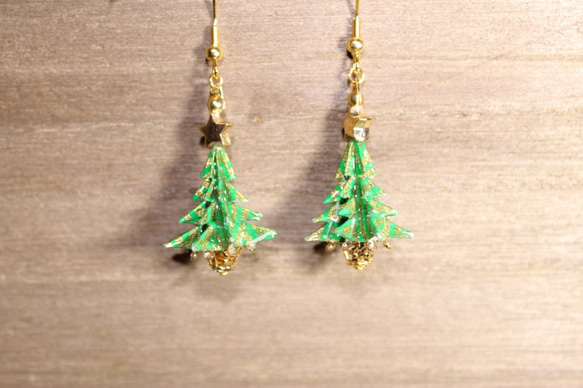 Origami CHRISTMAS TREE earrings【1pair】 第2張的照片