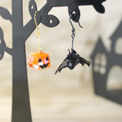 Origami Jack-o'-Lantern with Halloween bat earrings【1pair】 第1張的照片