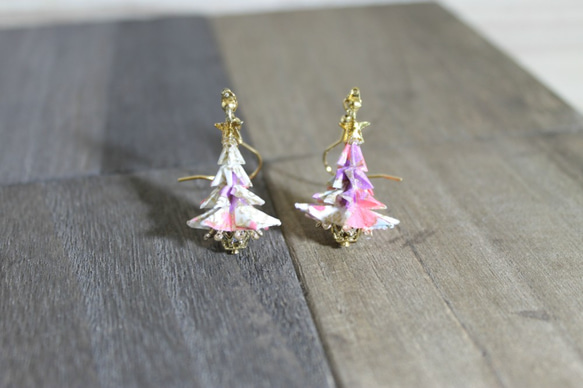 Origami CHRISTMAS TREE earrings【1pair】 第1張的照片