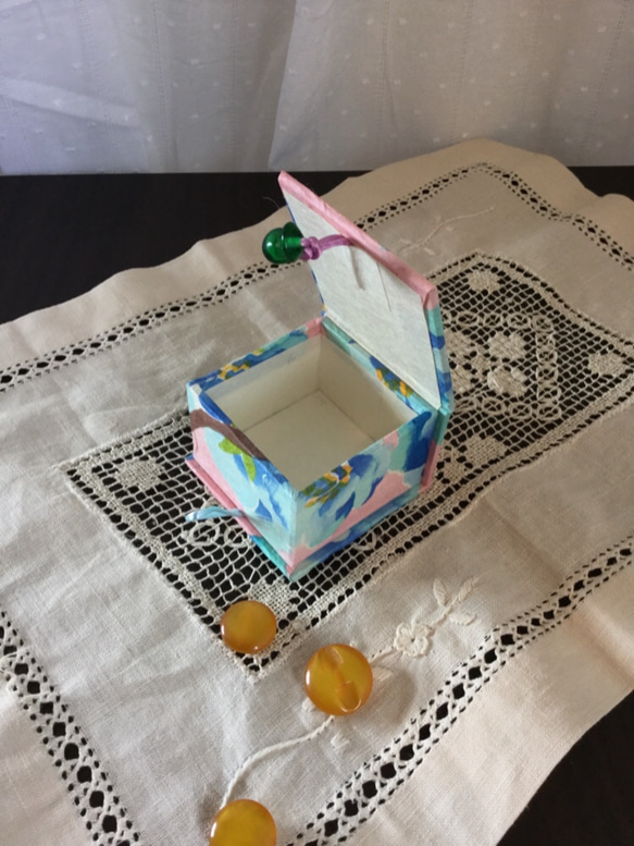 和紙小箱(ブック型) 小 桃花ー青 1枚目の画像
