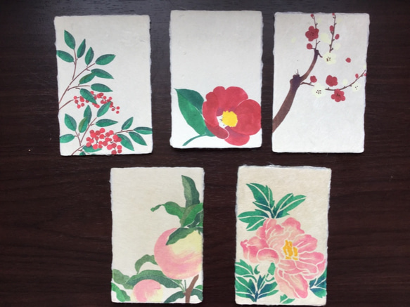 手漉き和紙絵はがき(宛名面印刷あり) 和植物 5枚セット 2枚目の画像