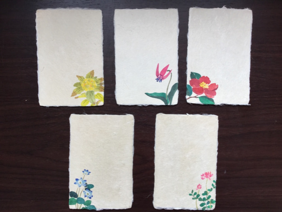 手漉き和紙絵はがき(宛名面印刷あり) 春の山野草 5枚セット 3枚目の画像