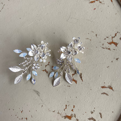 アリシアイヤリング/ピアス TE-06|小枝 シルバー 大ぶり 花嫁 結婚式 