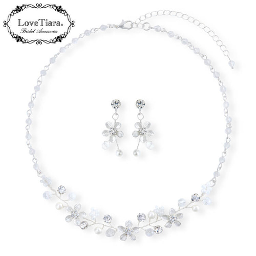 ウェディングティアラ、ネックレス、イヤリング３点セット Love Tiara WEB限定】小枝ティアラ＆ネックレス＆イヤリング/ピアス 3点