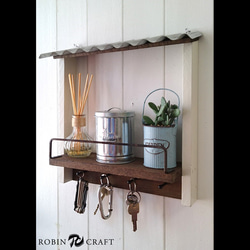 ☆屋根付きキーフックシェルフ☆ラック 鍵 トタン 壁掛け 飾り棚