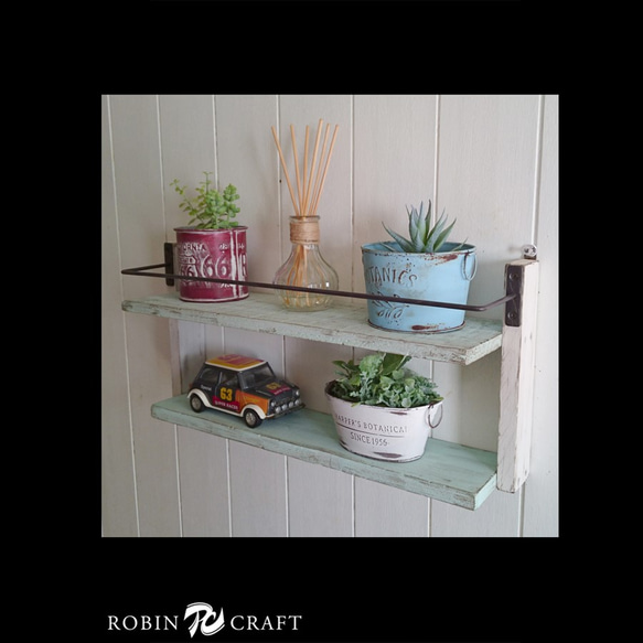 ☆アンティーク風 2段シェルフ☆ラック ヴィンテージ エイジング加工