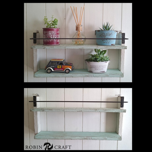 ☆アンティーク風 2段シェルフ☆ラック ヴィンテージ エイジング加工