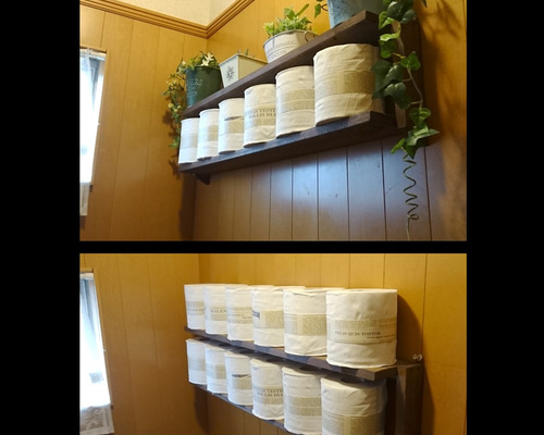 踏み台 & トイレットペーパーおしゃれ棚⇒ハンドメイド 踏み台 & トイレットペーパーおしゃれ棚⇒ハンドメイド
