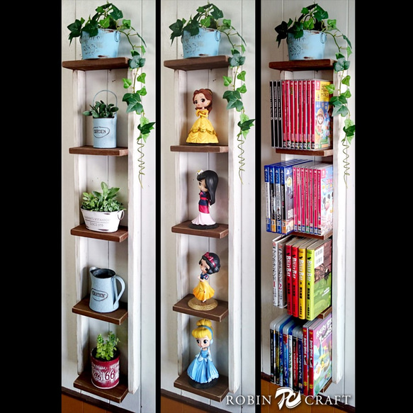 ☆アンティーク風細長～い色々飾れる5段シェルフ☆ラック ウォール