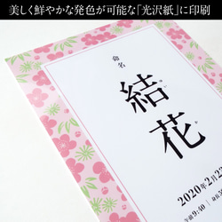 命名書・しあわせ和柄メモリアルポスター｜命名式・お七夜・お宮参り・お食い初めのお祝い＆記念に｜縁起の良い松竹梅デザイン 6枚目の画像