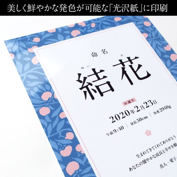 命名書・しあわせ和柄メモリアルポスター｜命名式・お七夜・お宮参り・お食い初めのお祝い＆記念に｜縁起の良い【橘】デザイン 6枚目の画像