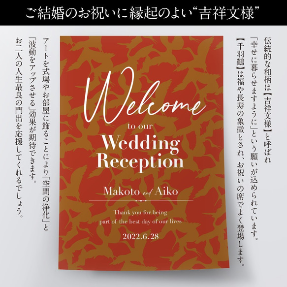 結婚式・しあわせ和柄メモリアルポスター｜披露宴のウェルカムボードに｜結婚記念のポスターに｜インテリア映えの縁起物ポスター 6枚目の画像