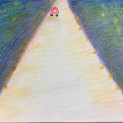 『高速道路から見るオレンジがかった夜景』がテーマの手書きイラスト(癒されてほしいと心を込めて描きました) 3枚目の画像