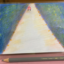 『高速道路から見るオレンジがかった夜景』がテーマの手書きイラスト(癒されてほしいと心を込めて描きました) 4枚目の画像