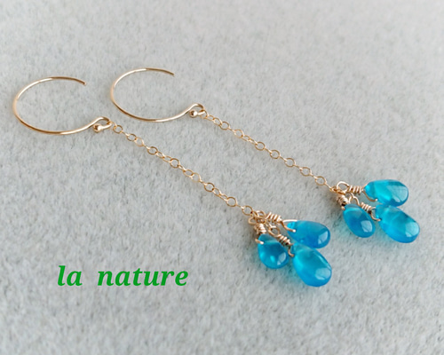 再販》残り2点 14kgf ネオンブルーアパタイトAAA チェーンピアス