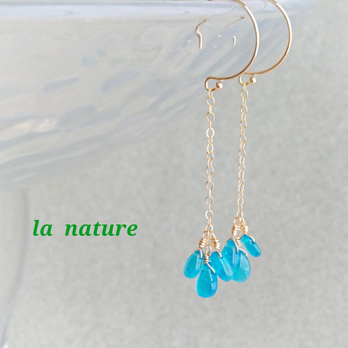 再販》残り2点 14kgf ネオンブルーアパタイトAAA チェーンピアス