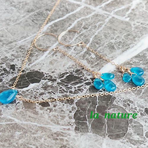 再販》残り2点 14kgf ネオンブルーアパタイトAAA チェーンピアス