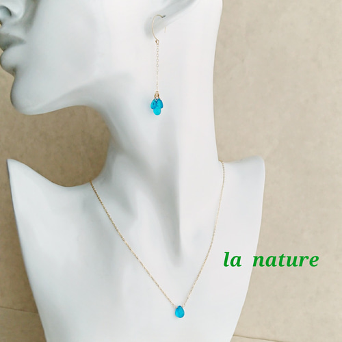 再販》残り2点 14kgf ネオンブルーアパタイトAAA チェーンピアス