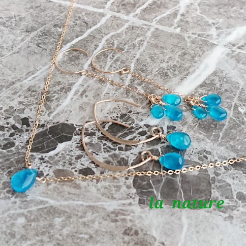 再販》残り2点 14kgf ネオンブルーアパタイトAAA チェーンピアス