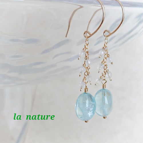 再販》14kgf アクアマリンとレインボームーンストーンAAA チェーン  