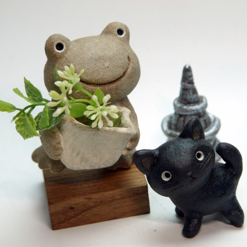 浜野陽子 陶芸 陶人形 手作り 猫 15cm