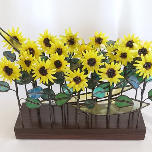 ガラス細工 ミニチュア ひまわり畑
