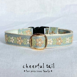 猫首輪＊優しい花柄刺繍(ライトブルー) リード・首輪 cheerful tail 