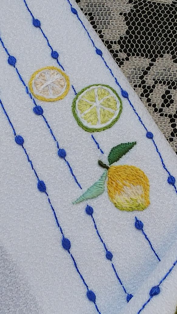 手刺繍半襟   LEMON 1枚目の画像