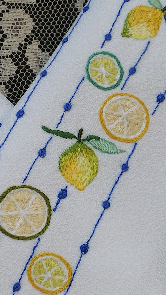 手刺繍半襟   LEMON 2枚目の画像