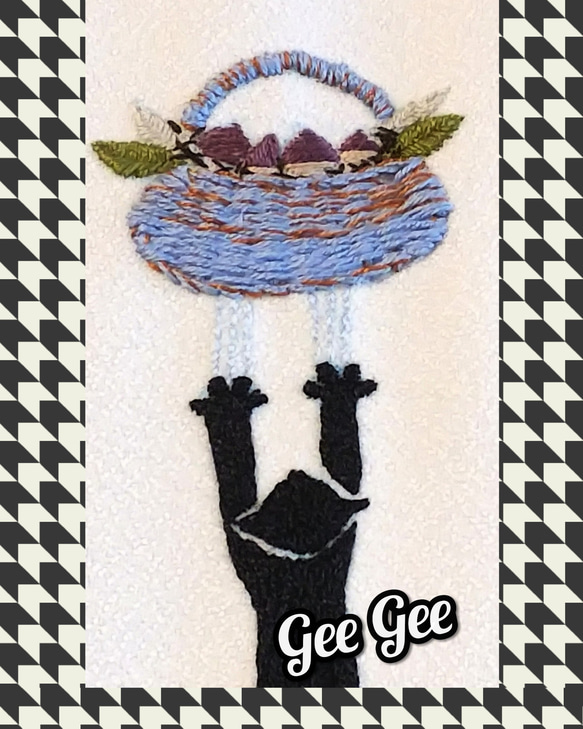 手刺繍半襟 　黒猫　 マロンバスケット 2枚目の画像