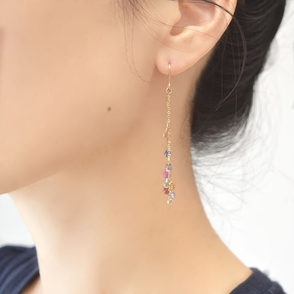 14kgf・マルチサファイアピアス（イヤリング変更あり） ピアス（フック 