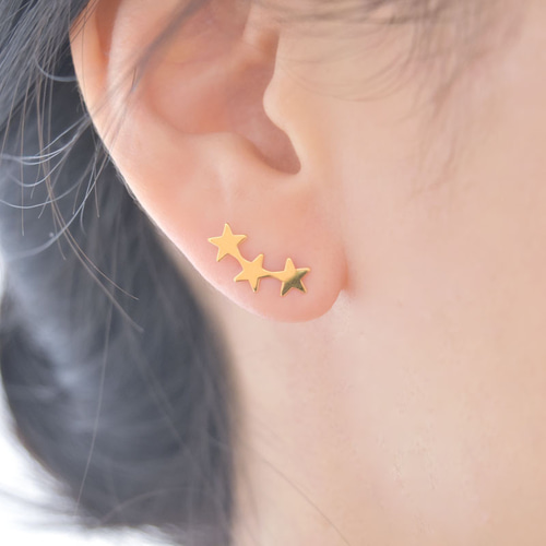 55◆14kgf ピアス3点 14kgf・アシンメトリー星ピアス(右3つ星・左1つ星) ピアス