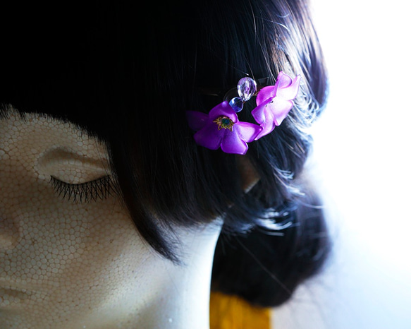 桔梗〈ききょう〉のヘアクリップ（紫） 2枚目の画像